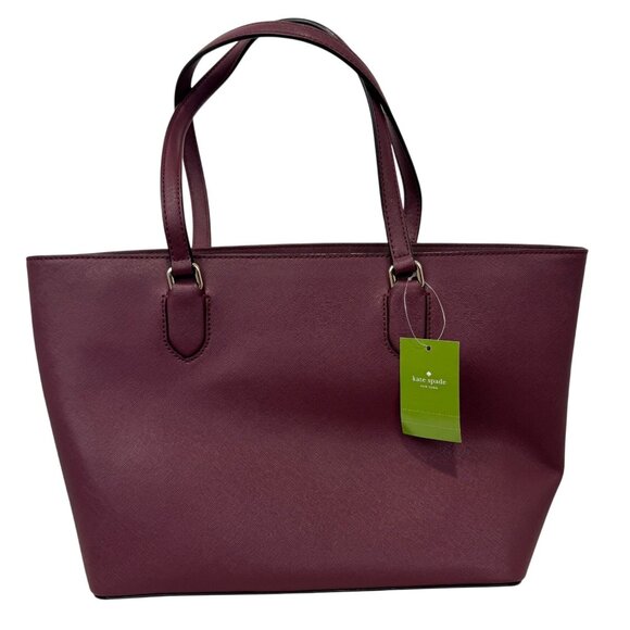 NWT Kate Spade New York Mulberry Red Leather Tote Bag With Gold Hardware & Zip C - Picture 2 of 10